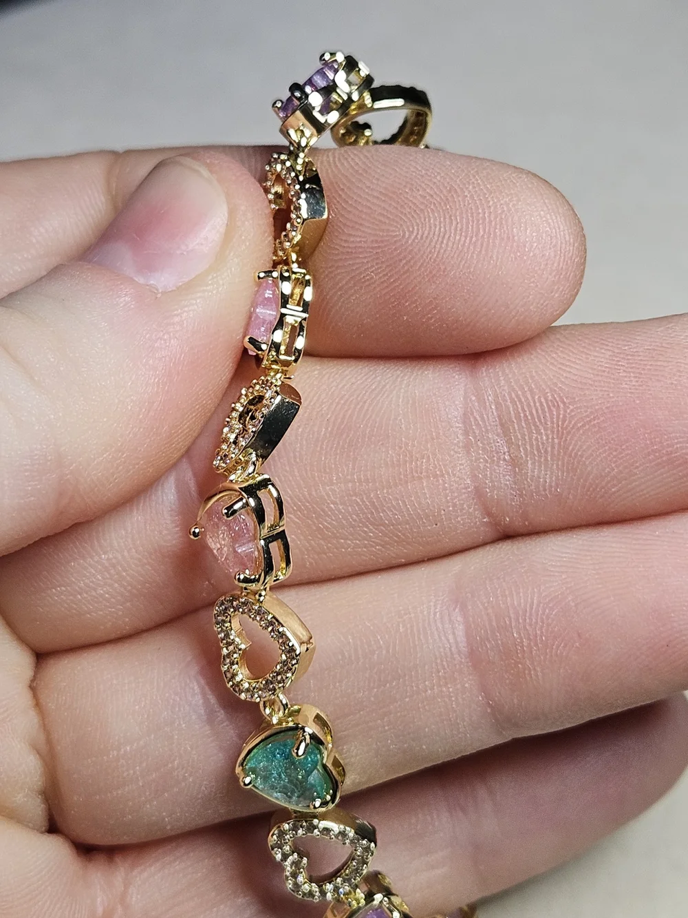 Stainless Steel Gold Over Multicolor Heart Crystal Bracelet - Women Jewelry
